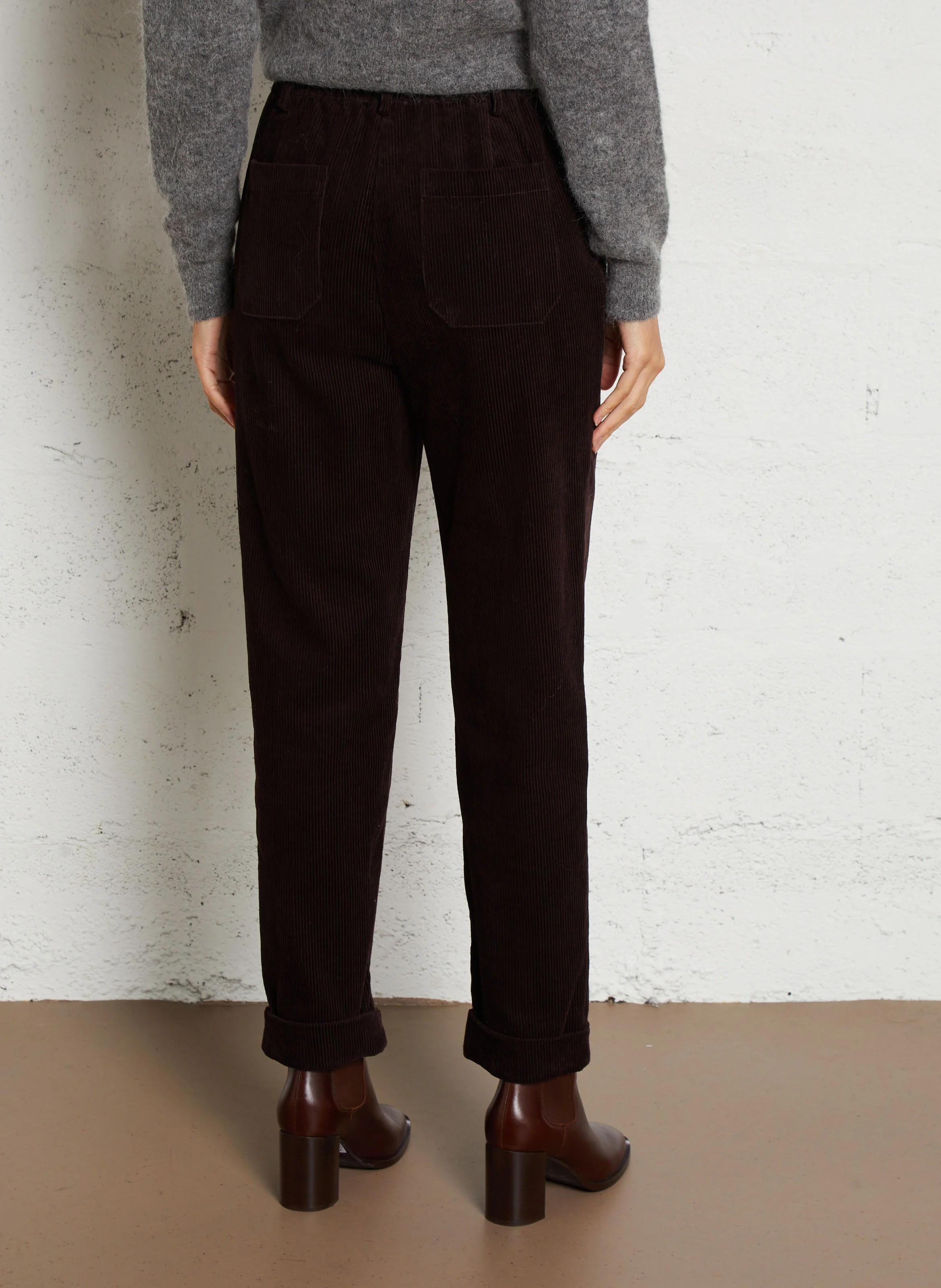 RANCY - Pantalon droit en velours côtelé | Marron