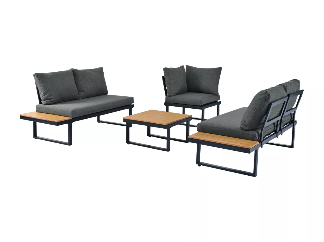 Ensemble de relaxation de jardin, position d'angle, chaise longue réglable (5 niveaux de réglage, max. 55°), avec table basse, gris + noir