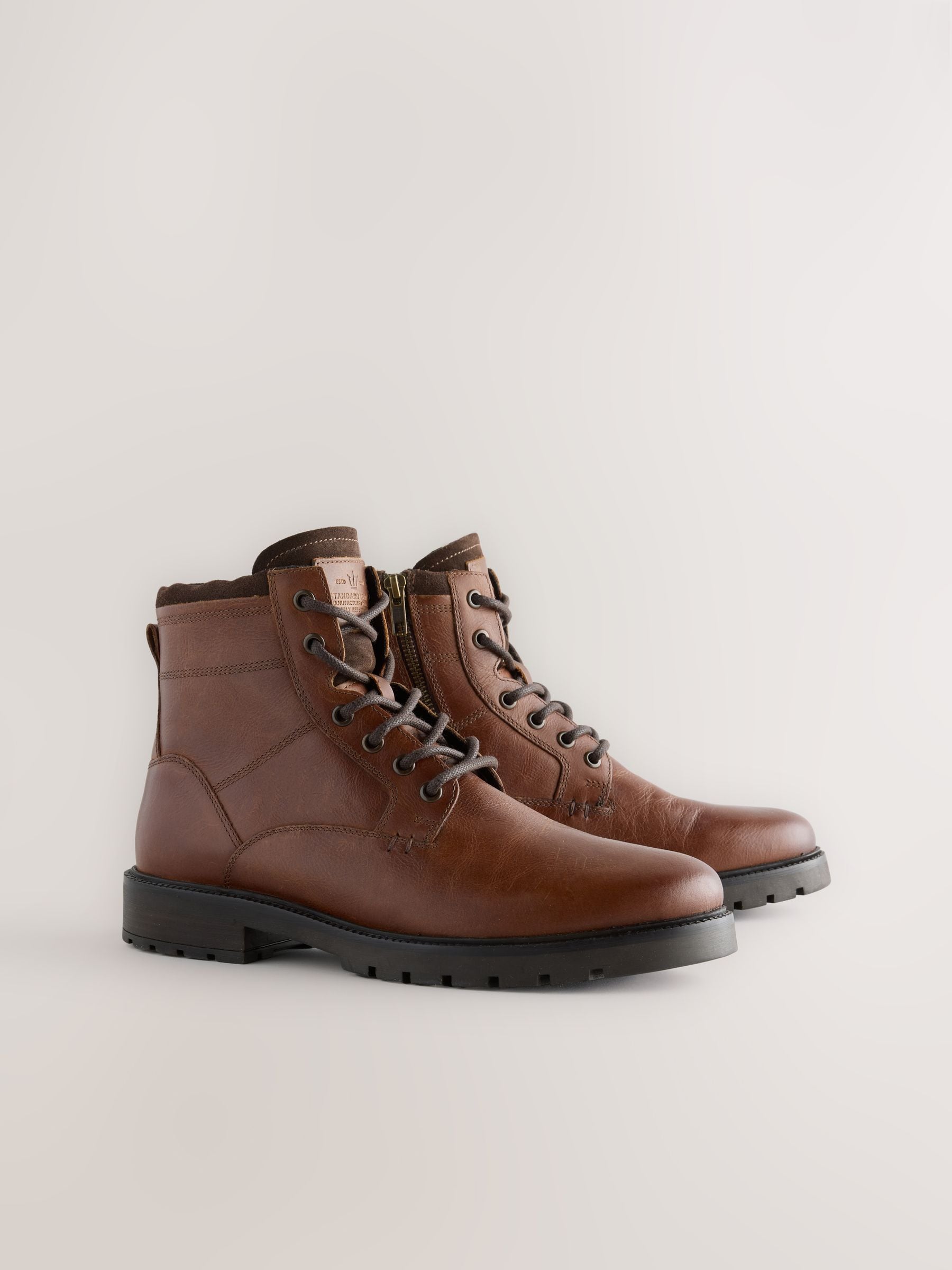 Lichtbruin - Leather Zip-Up Borg Lined Boots