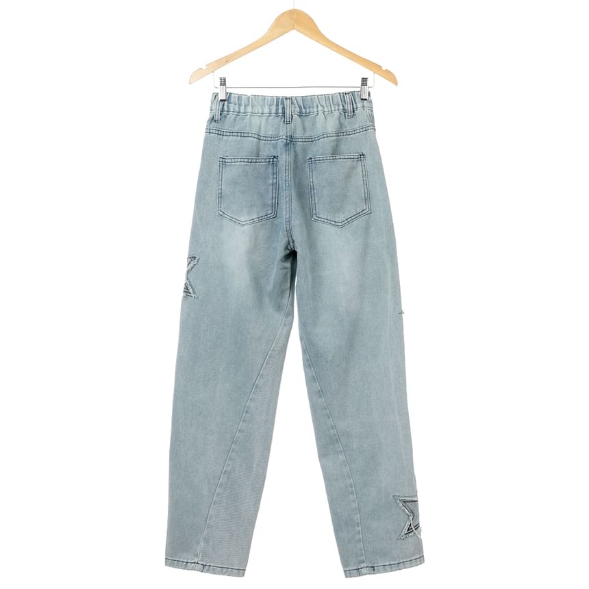 Whyessa - Rechte jeans met geborduurde sterren