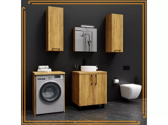 Armoire Salle de Bain au-dessus de la Machine à Laver Sèche-Linge Colonne Étagère Intégrée Appareils Électroménagers Chêne Craft