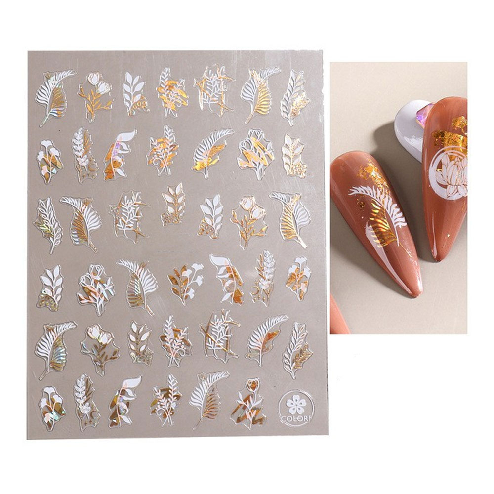 (41-tlg. Set) Nagel Sticker Nail Art Tattoo Selbstklebende Blätter Aufkleber - Gold / Weiss