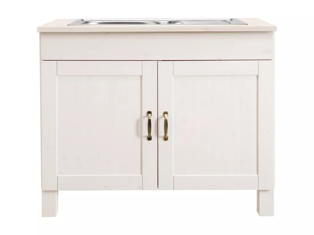 Alby | Meuble évier 100 cm avec 2 portes en pin blanc laqué