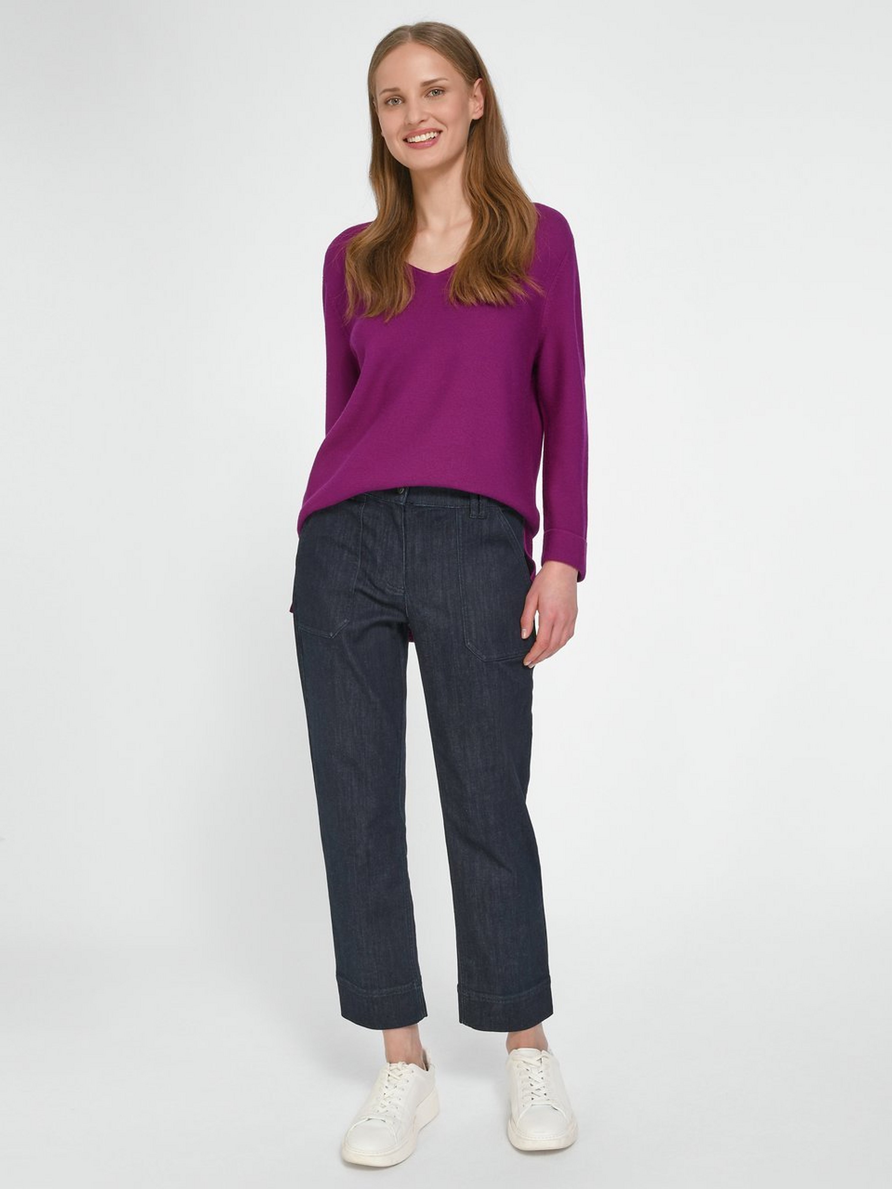 V-Pullover mit 7/8-Arm