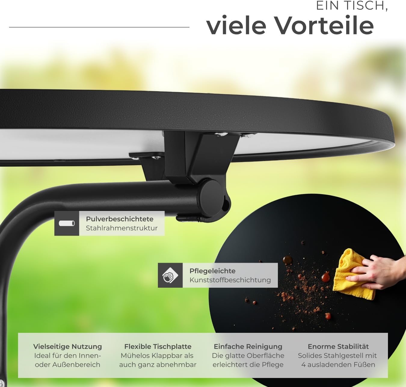 tectake® Gastro 2er Set Stehtisch klappbar, Bistrotisch mit Husse, Tisch Ø80cm, Stehtisch mit MDF-Tischplatte, Gartentisch klappbar, Klapptisch, rund, Stahlgestell, stabil, robust - schwarz, 2er Set