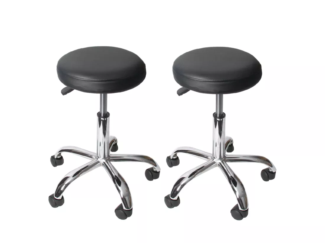 Tabouret de travail MCW-E47 avec roulettes, noir, lot de 2