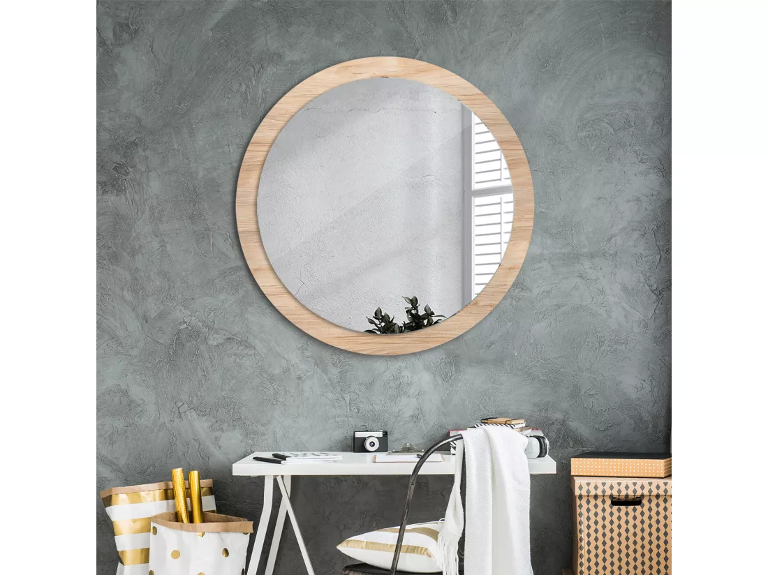 Miroir rond décoratif - Bois - 90 cm