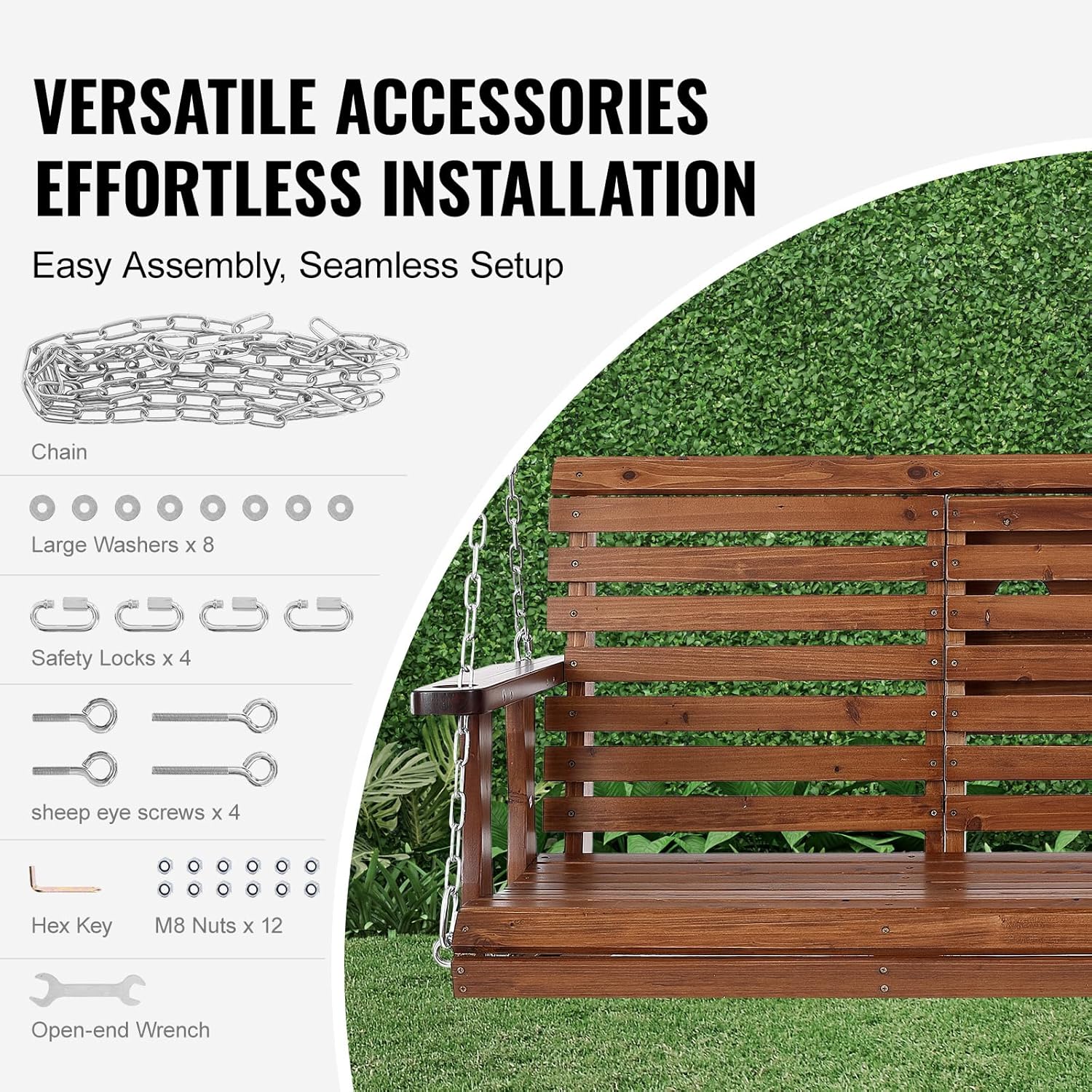 VEVOR Hollywoodschaukel Zedernholz, 1523x710x600mm, Terrassenschaukel für Hof und Garten, verbesserte Tragkraft von ca. 400 kg, robuste Schaukelstuhlbank mit Aufhängeketten für den Außenbereich, braun