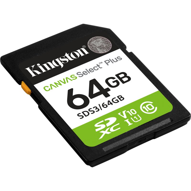 Kingston Technology 64 Go SDXC Canvas Select Plus Gen3 100 Mo/s C10 UHS-I U1 V10
