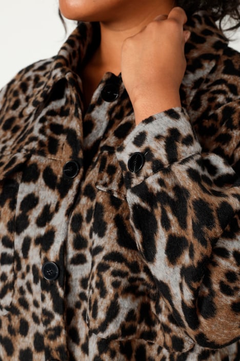 Hemdmantel, oversized, Leo-Print, Hemdkragen, Langarm