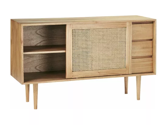 Commode en mindi massif et cannage 135 cm