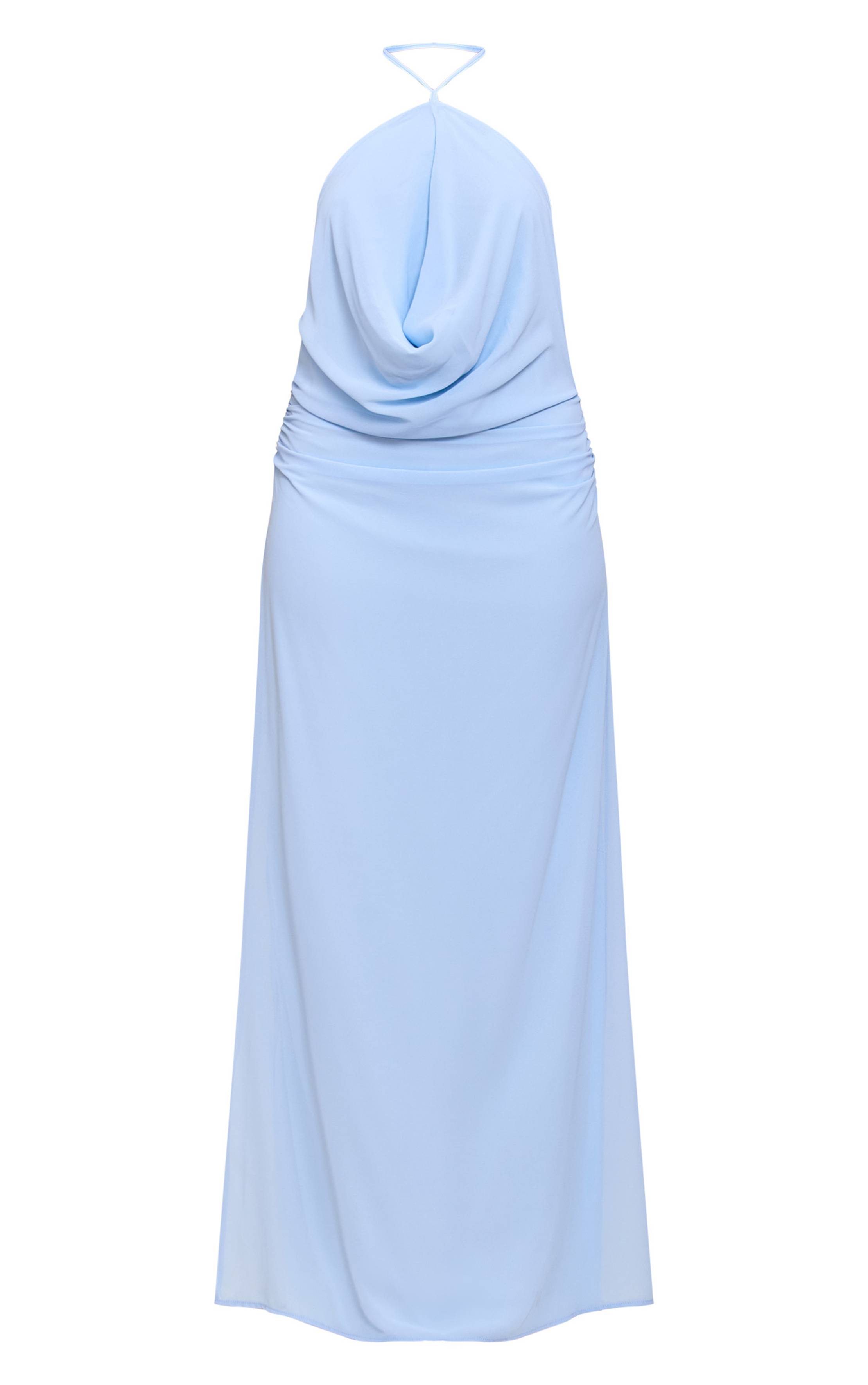 Bleu Clair Robe Longue Dos Nu En Mousseline