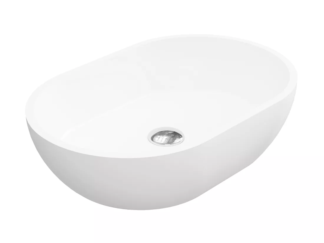 Vasque de salle de bain ovale en solid surface - Blanc - 58 cm - SENGLI
