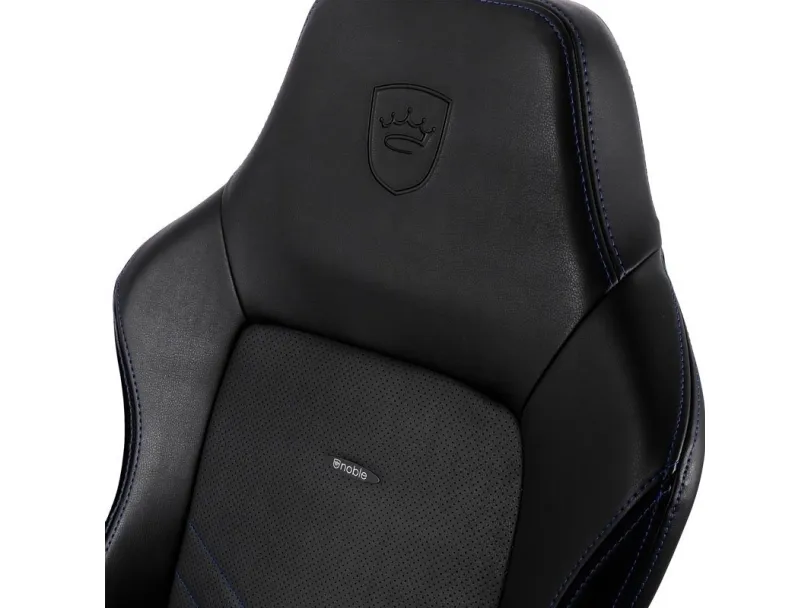 Noblechairs Hero - Stol - ergonomisk - armstøtter - T-formet - vippe - drejeled - aluminium, polyurethan, stål, memory foam, polyuretan vegan falsk læder - sort, blå