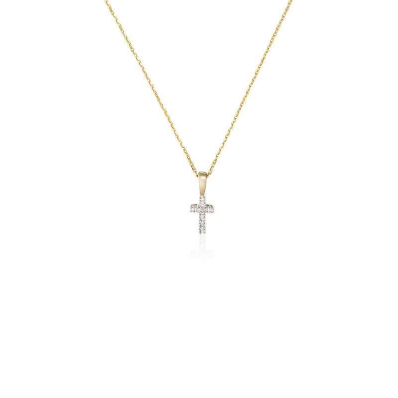 Pendentif Croix Or Jaune et Diamant