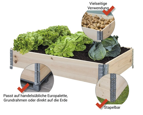 Modulair systeem voor verhoogde tuinbedden, palletframe wanddikte 20 mm 120x80x20 cm naturel