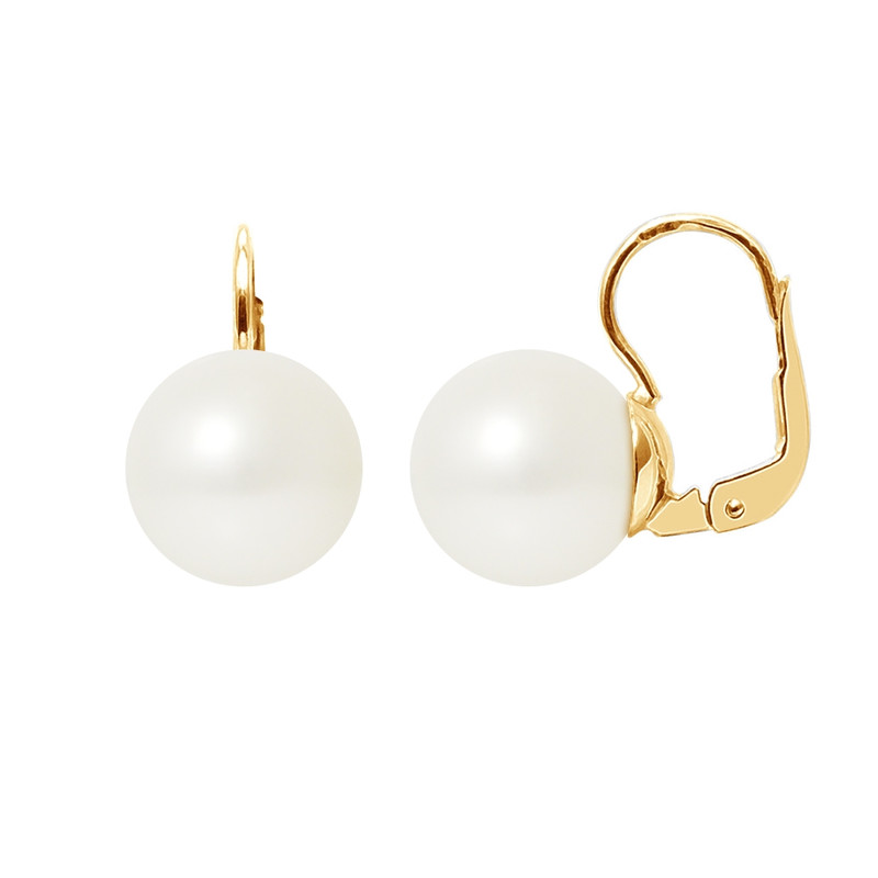 Boucles d'Oreilles Perles de Culture Blanches et or jaune 750/1000