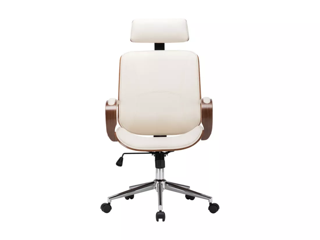 Chaise de bureau avec appuie-tête Crème Similicuir et bois
