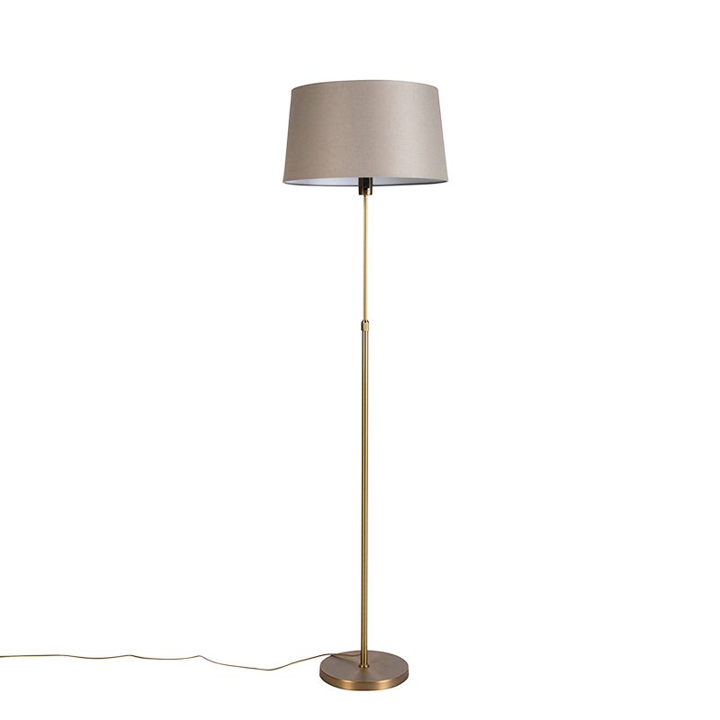 Vloerlamp brons met linnen kap taupe 45 cm verstelbaar - Parte