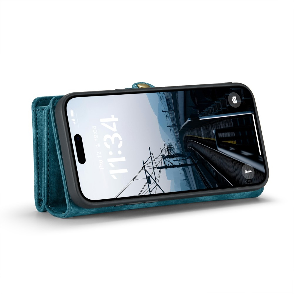 iPhone 16 2in1 Leder Tasche   Magnet Hardcase Karten Etui - Blau