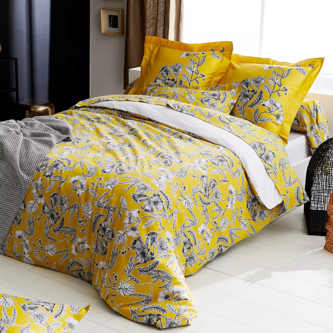 Taie de traversin satin de coton (L200 cm) Botanic Jaune