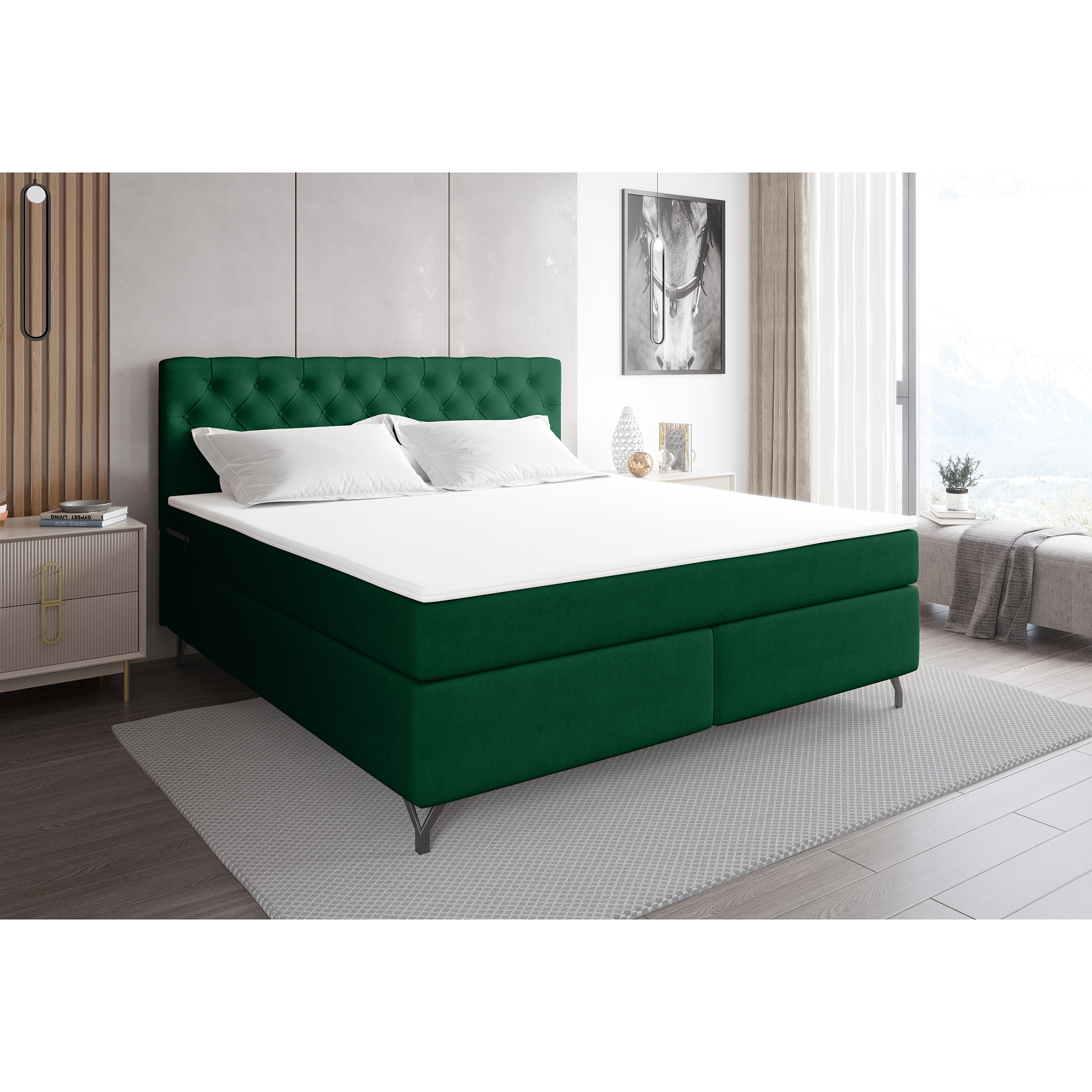 Boxspringbett - dunkelgün - inklusive Topper - 180x200 cm