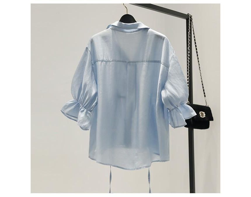 Supernova - effen peplum-overhemd met pofmouwen