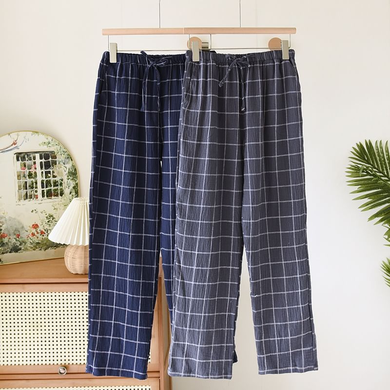 molpes - Geruite pyjamabroek met trekkoord in de taille en rechte pijpen