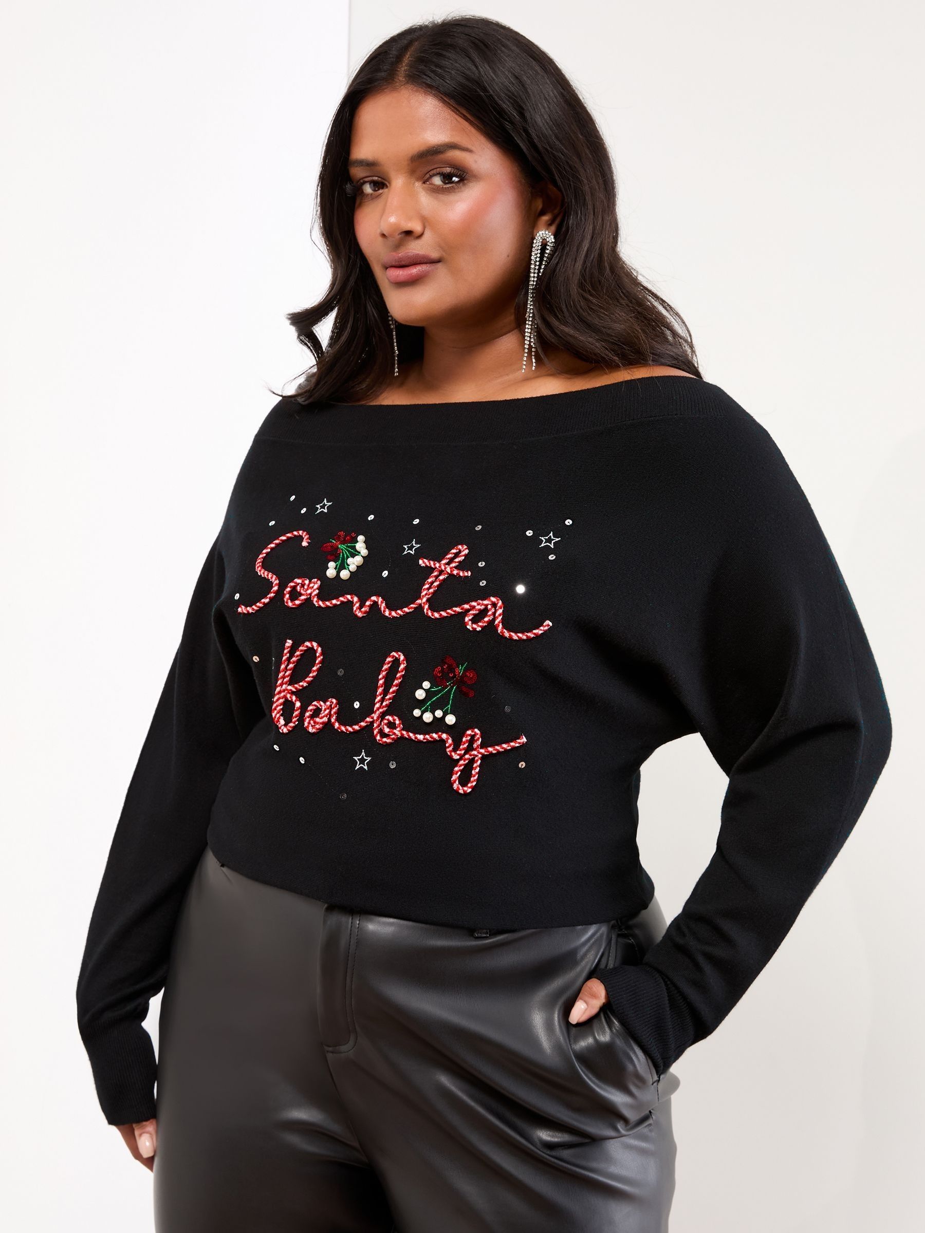Zwart Santa Baby - Lipsy Christmas Crew Neck Fine Gauge Knitted Jumper