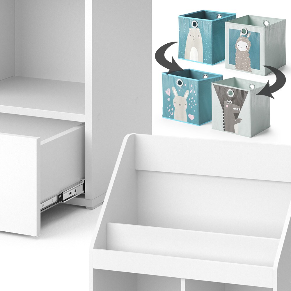 Vicco Kinderregal Bücherregal Wandregal Luigi Weiß 72x96 cm modern Kinderzimmer Regal Spielzeugregal Dekoregal Standregal Aufbewahrungsregal Würfelregal Schublade Ablage Fach freistehend Faltbox