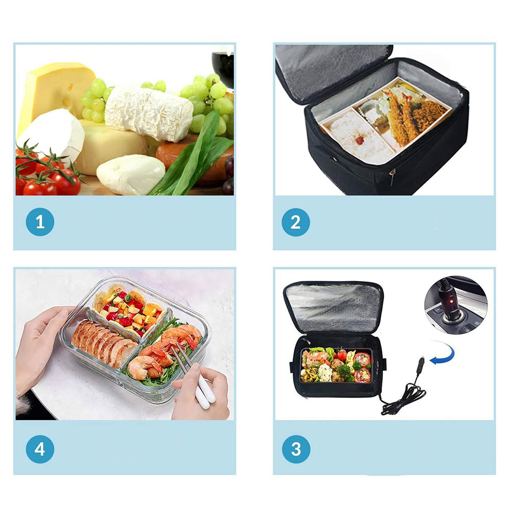 (12V) Auto Lebensmittel Wärme Tasche tragbare Picknick Thermo Tasche mit KFZ Anschluss - Schwarz