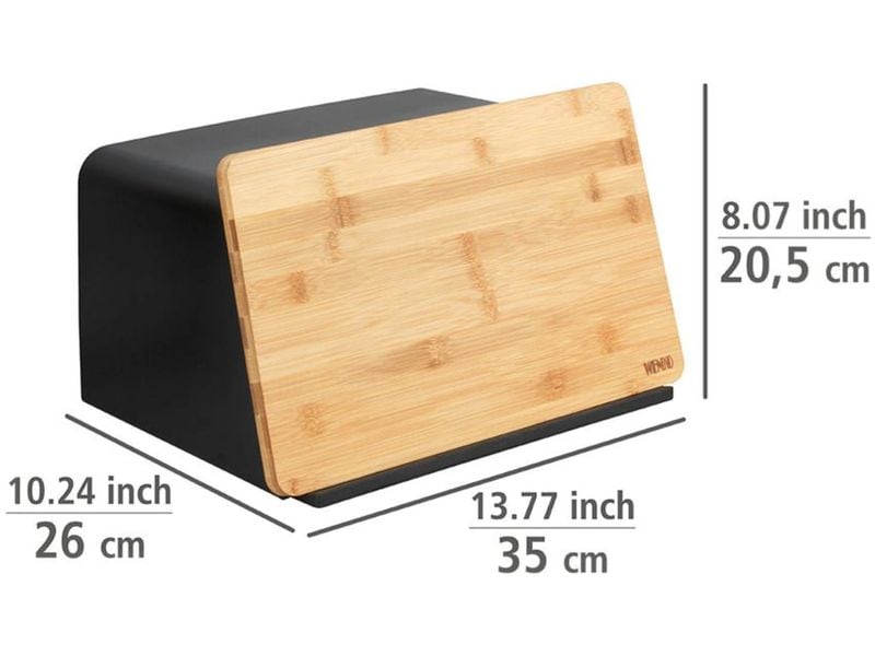 Wenko Brotkasten Kubo Schwarz Brotbox mit integriertem Bambusschneidebrett