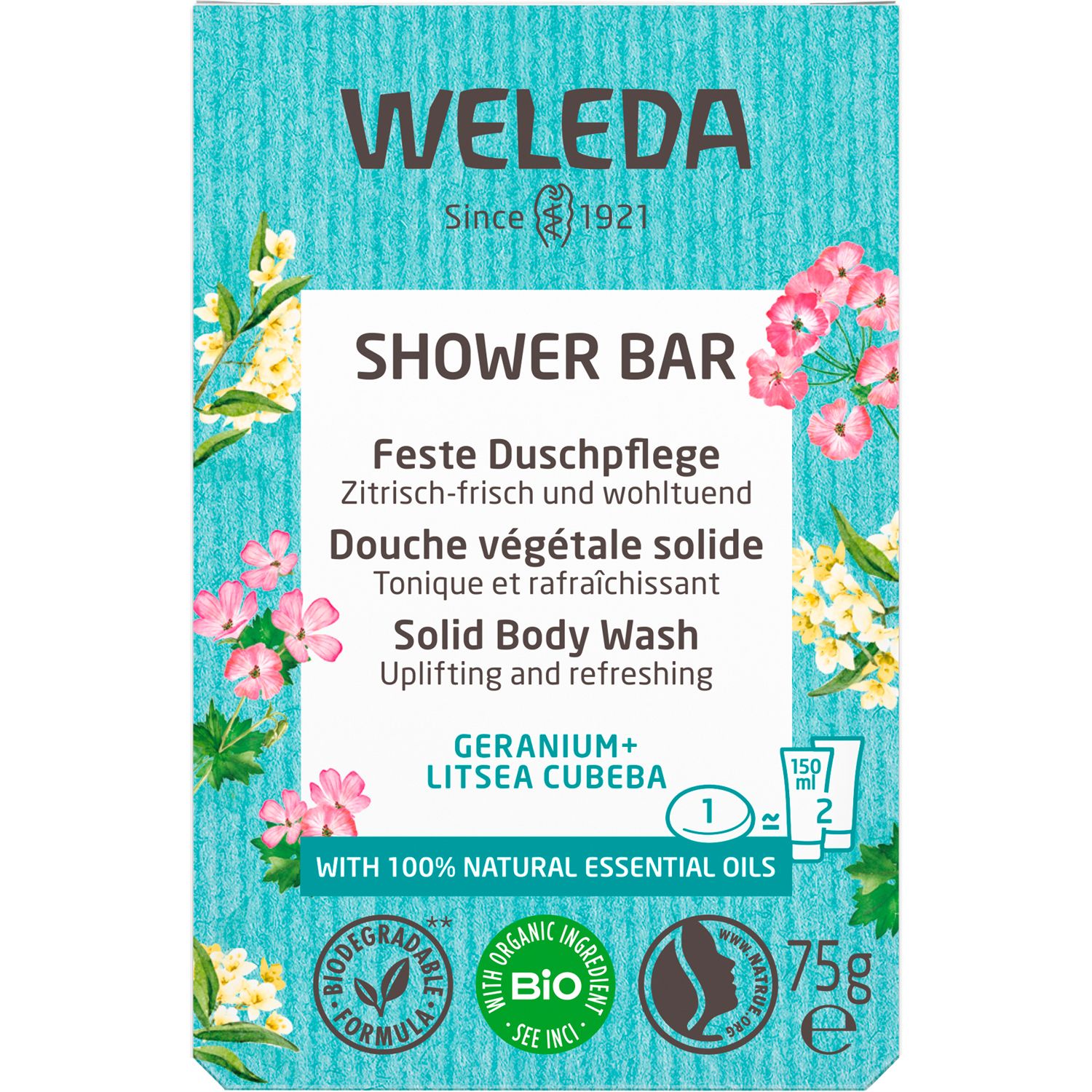 Weleda Feste Duschpflege Geranie + Litsea cubeba - duftet wohltuend