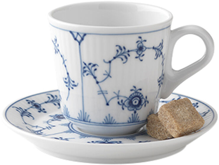 Royal Copenhagen Musselmalet Riflet 9 cl. espressokop med underkop Hvid, blå
