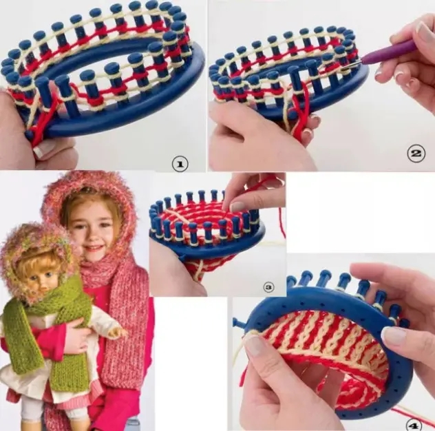 (7-tlg. Set) Strick Ring DIY Webstuhl Rahmen Rundstrick Brett Mercerie Hilfsmittel inkl. Nadeln - Bunt