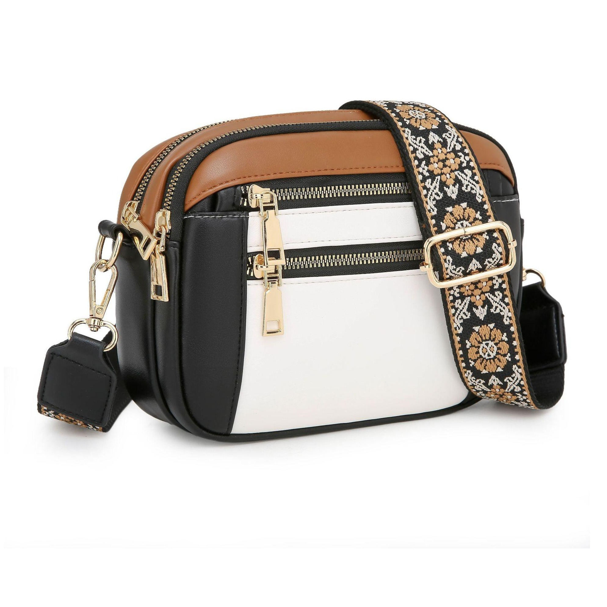 (23x16cm) Leder Schultertasche Fashion Crossbody Bag Umhängetasche - Schwarz / Braun