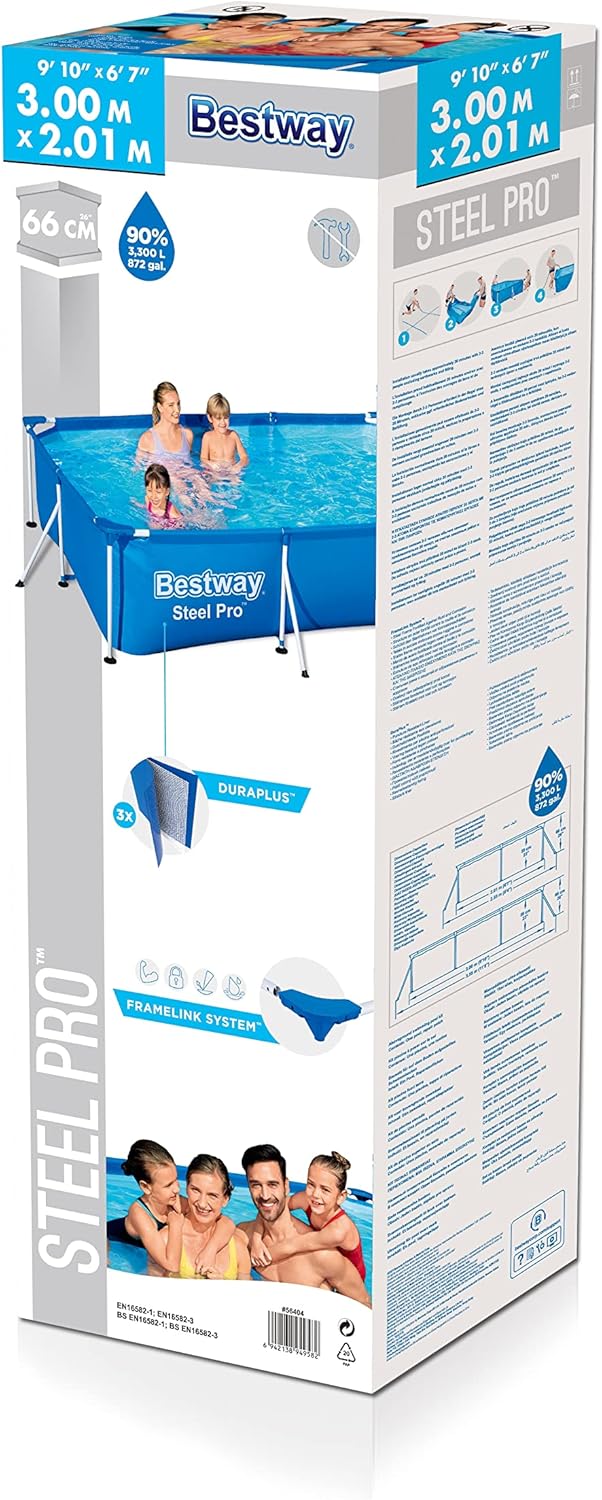 Bestway Steel Pro Framepool ohne Pumpe, eckig, 300 x 201 x 66 cm, 56404-19, Blau