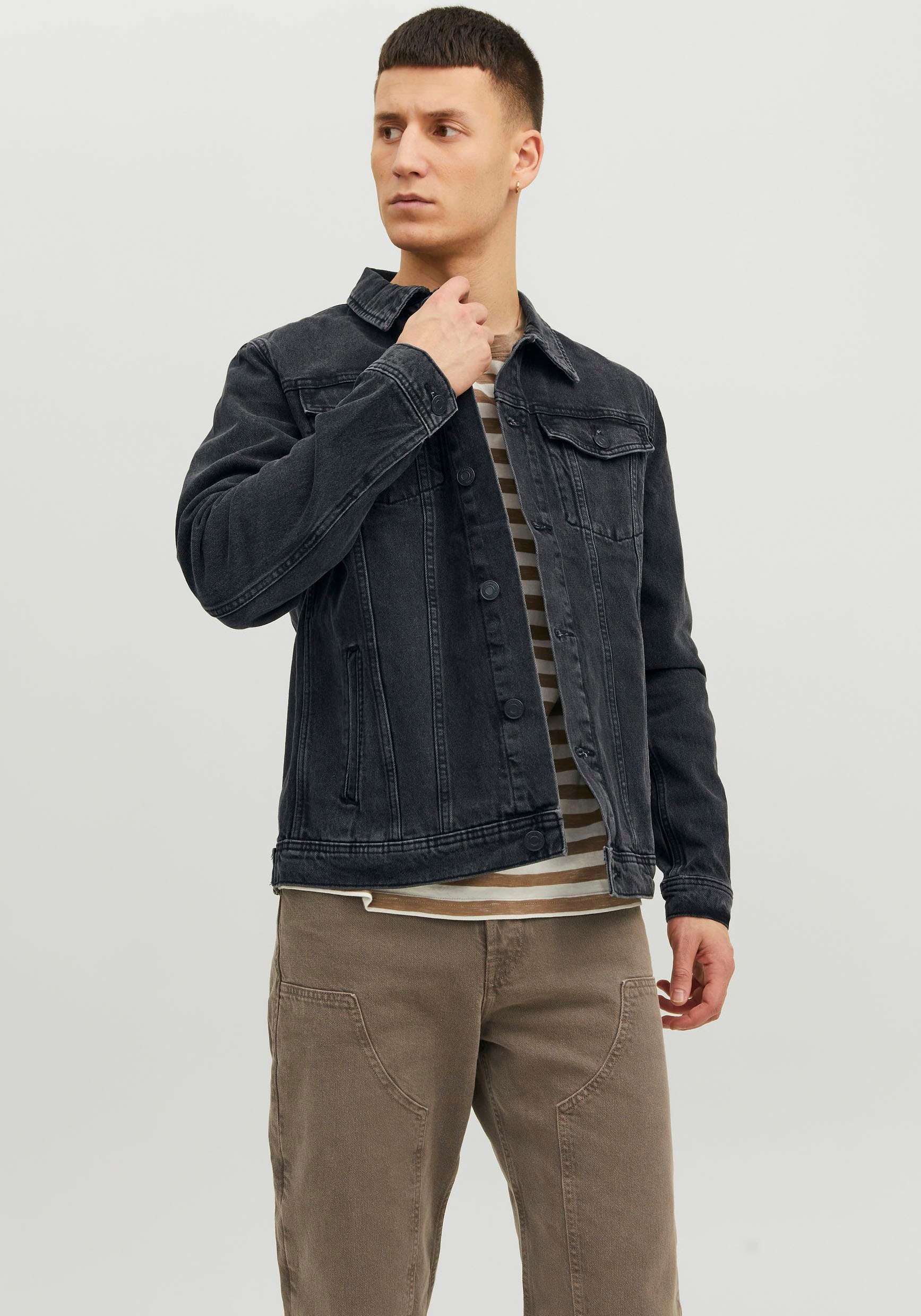 Jack & Jones Jeansjacke »JJIJEAN Jeansjacke mit Windschutz, stylisch und angenehm tragbar« Abriebeffekte, modisch, regular fit, Baumwolle