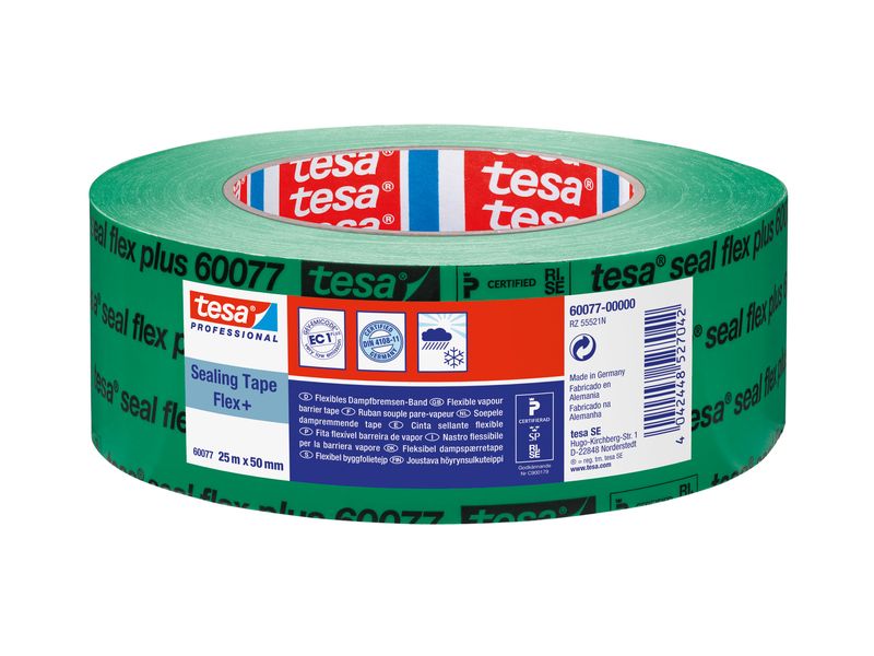 tesa Dichtungsband Professional 60077, 25m x 50 mm Flexibles Dampfsperrband, auf PE-Basis