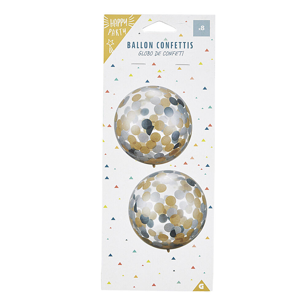 Ballon confettis argent, noir et doré