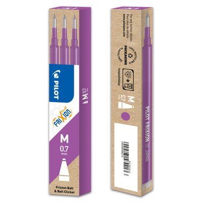 Pilot Frixion Ball - 3 Recharges pour rollers effaçables - 0,7 mm - mauve