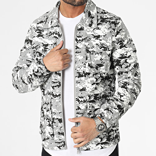 Veste Zippée Gris Blanc Camouflage