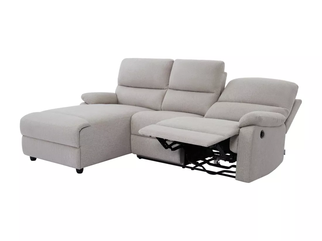 Canapé d'angle gauche relax électrique en tissu beige LUNANO