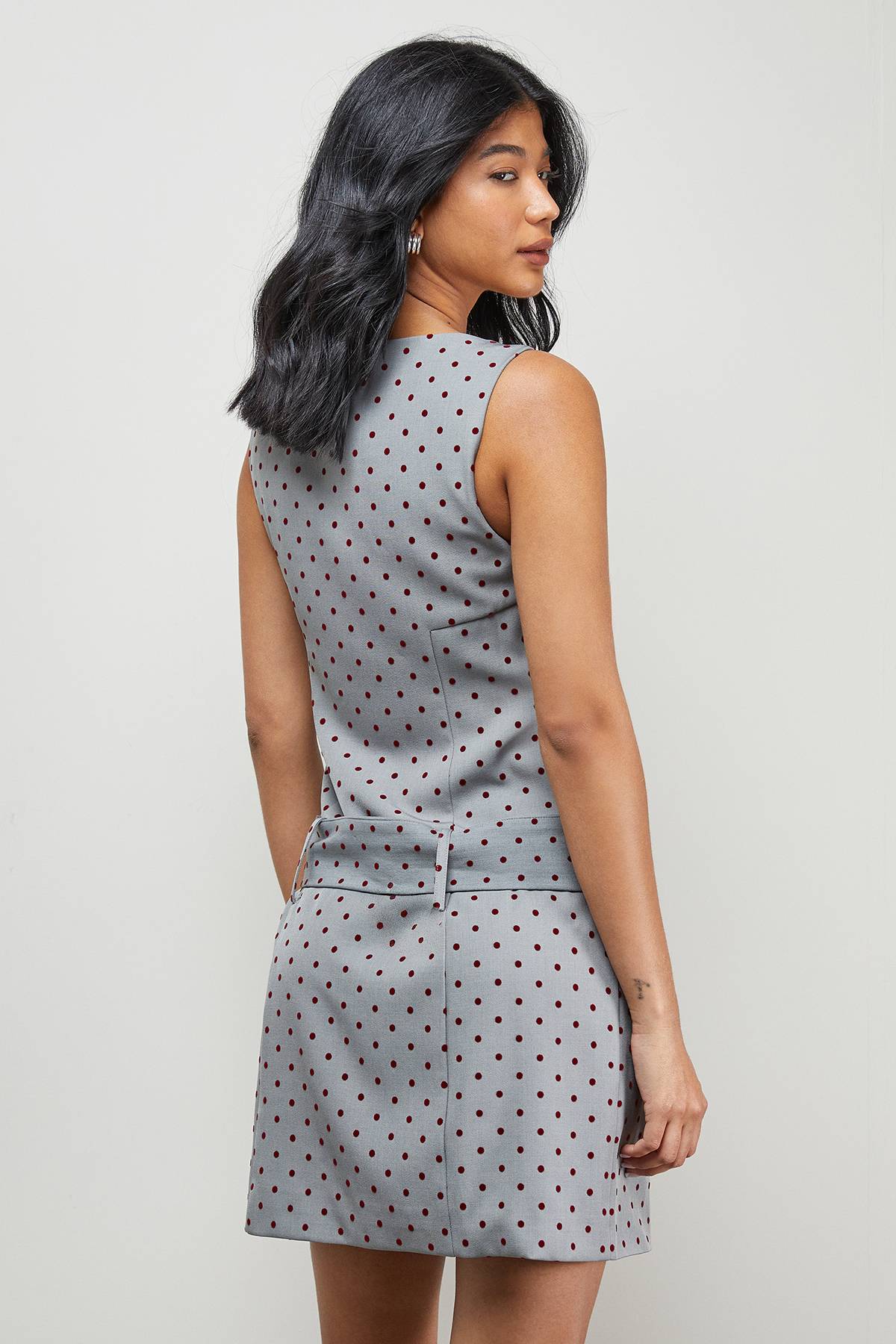 Warehouse Robe Mini à Ceinture Assortie Motif Pois Floqué