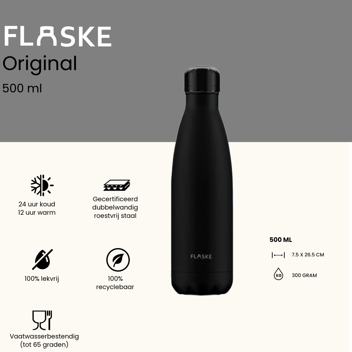 FLASKE 500 ml  RVS Drinkfles - Night