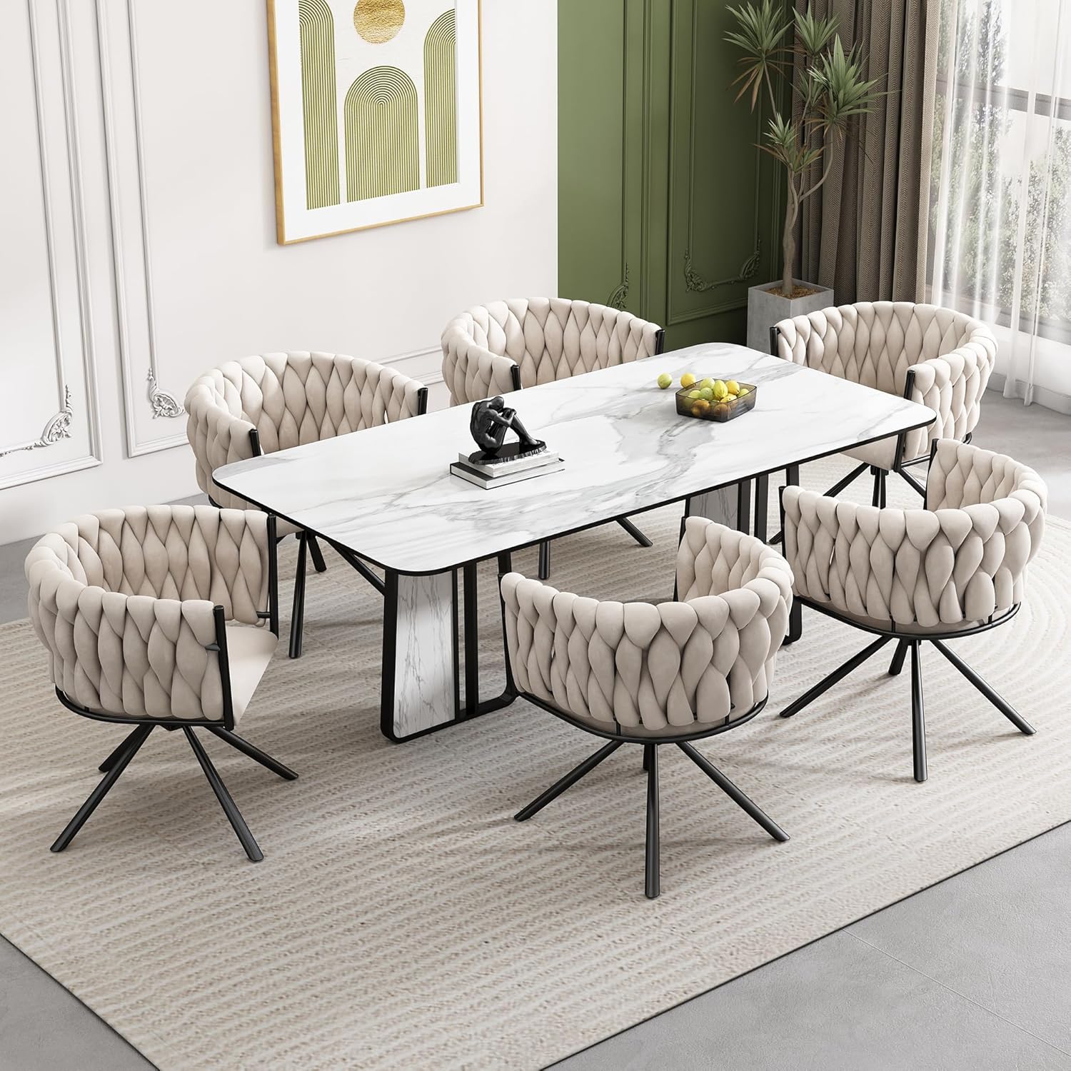 Merax Drehstuhl 6er Set, Moderne Esszimmerstuhl aus Samt, Armlehnstuhl Drehbar mit Metallbeinen, für Esszimmer, Wohnzimmer, Schlafzimmer, Beige