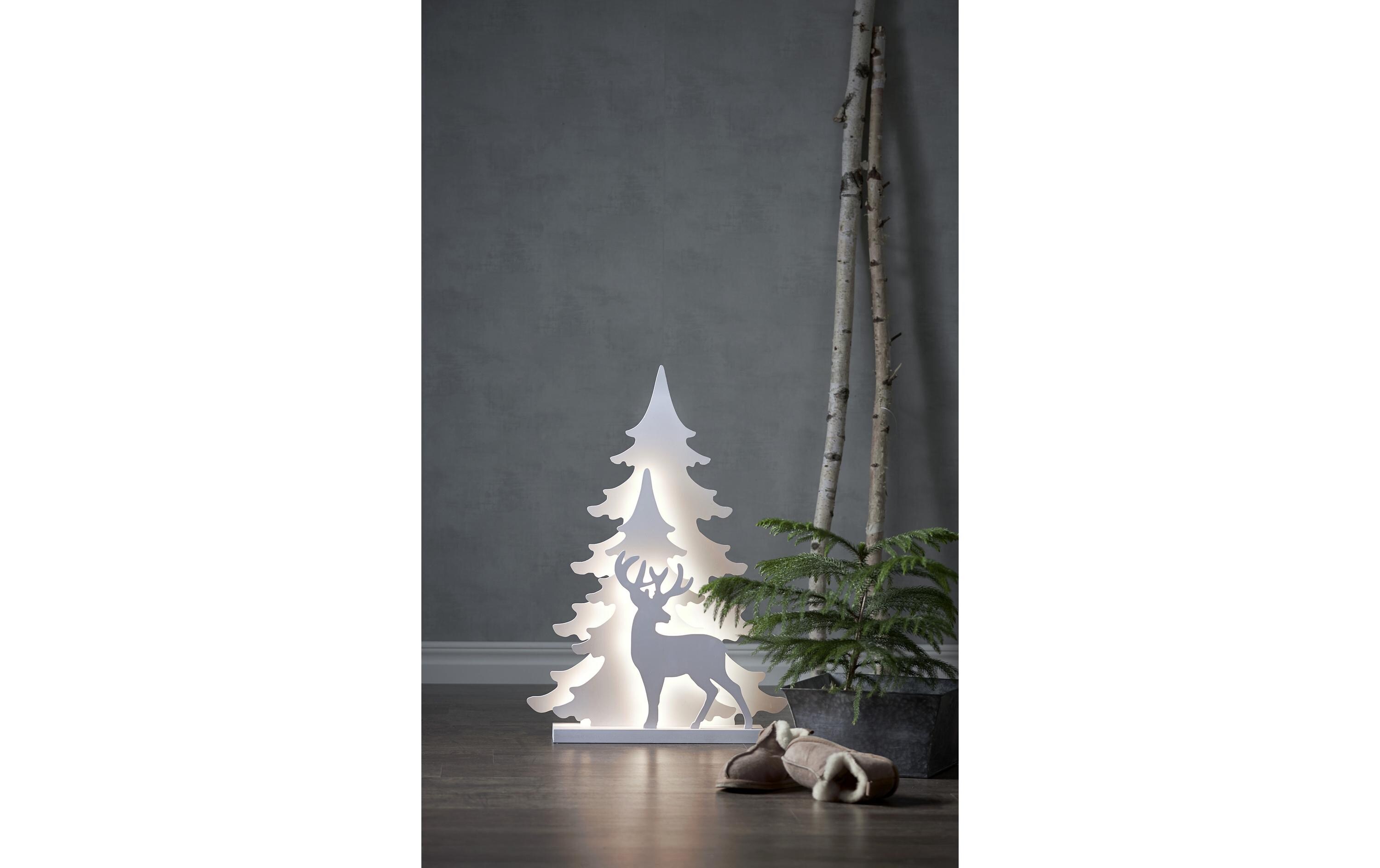 Tischdeko Grandy 70 cm, 36 LED, Holz, WeissBeleuchtete Weihnachtssilhouette