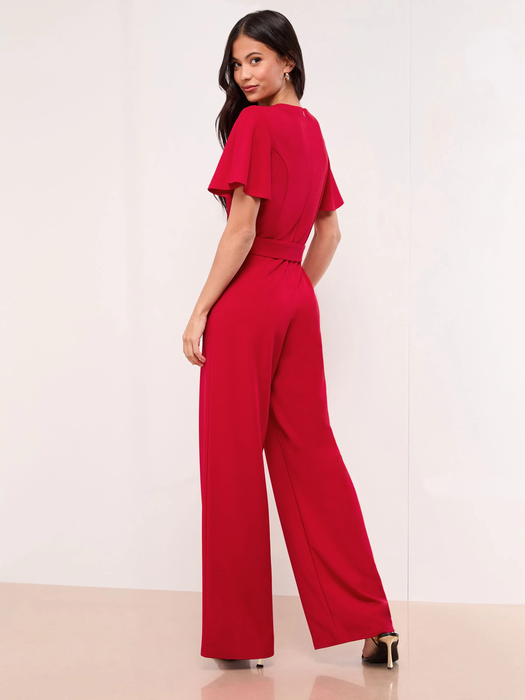 Rood - Lipsy Hardware Belted Short Sleeve Jumpsuit