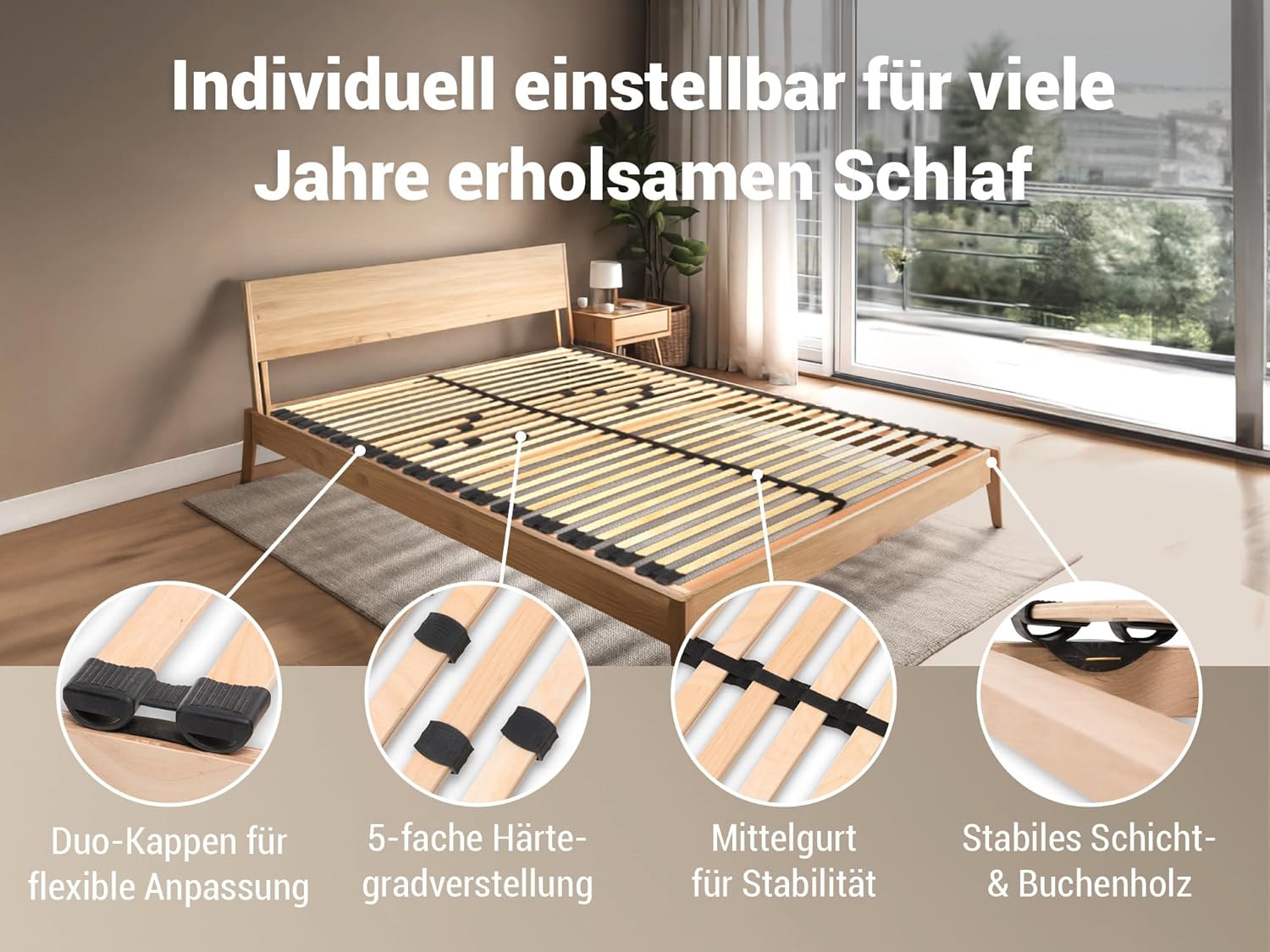 Betten-ABC Max 1 NV Lattenrost zur Selbstmontage, mit 28 Leisten und Mittelzonenverstellung, für alle Matratzen geeignet, 140 x 190 cm