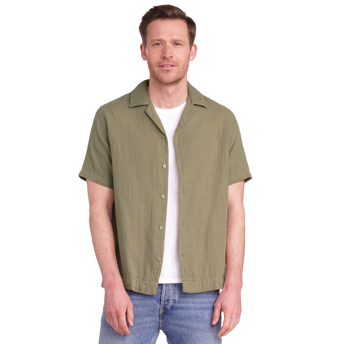 Jonas Nielsen Herren Musselin-Hemd aus Bio-Baumwolle oliv